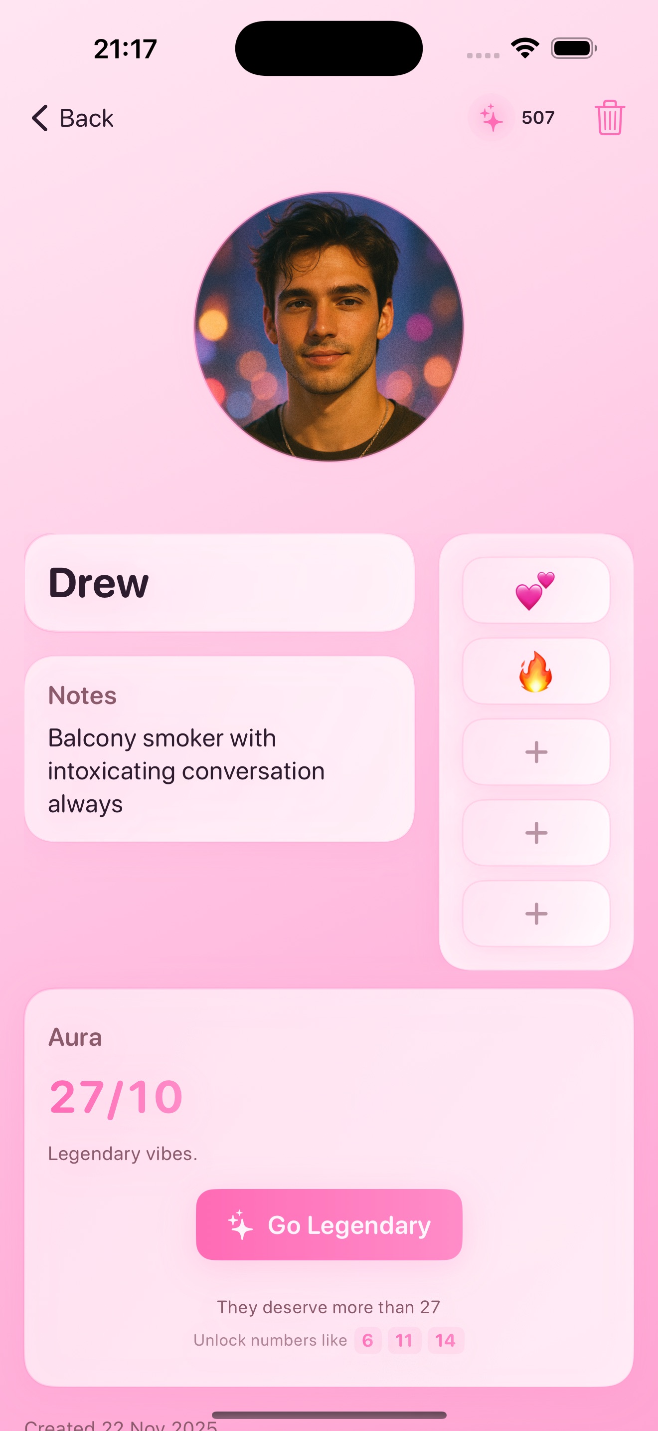 Friend Aura dating journal app interface