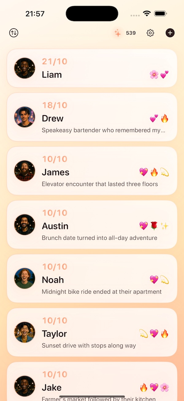 Friend Aura app screenshot showing connection list interface