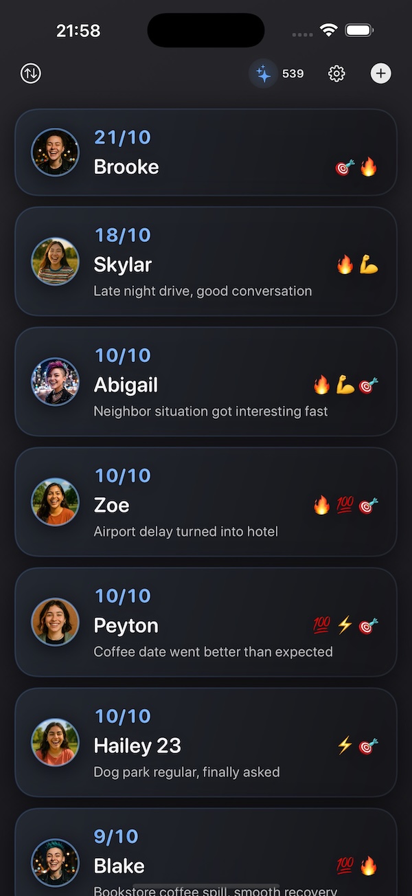 Friend Aura app screenshot showing entry detail with aura score